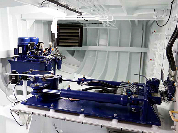 Twin-cylinder hydraulic steering gear installed in ship’s steering room