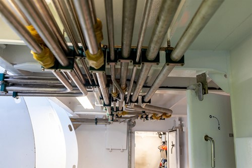 Hydraulic installation on fishing vessel Ocean Crest Ireland hydraulic pipes ceiling