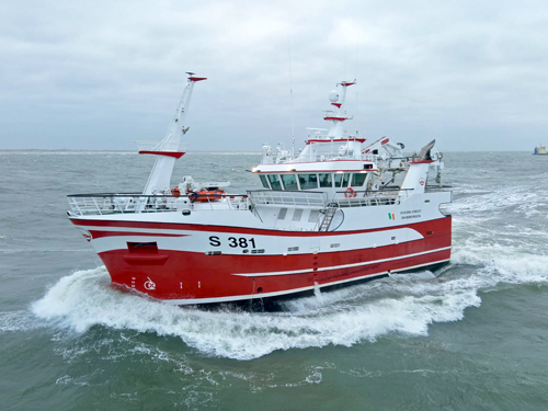 Fishing vessel sailing on test trial