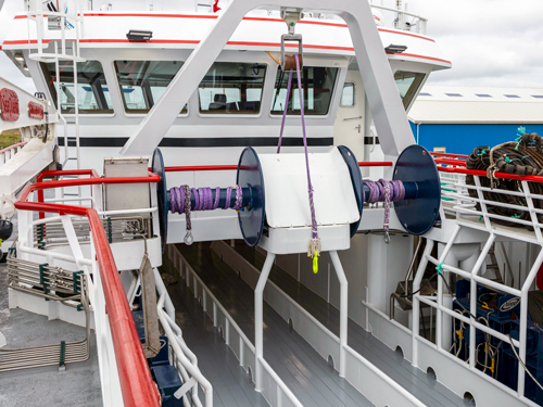 Deck equipment on a new fishing vessel made by Vestværftet