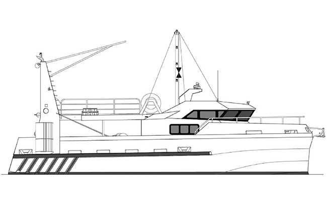 Outline profile drawing of 19m trawler for New Zealand