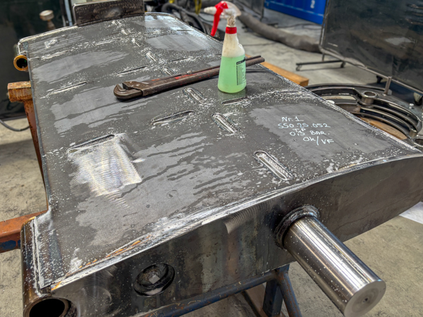 Pressure test of the rudder to verify that the welded structure is watertight.