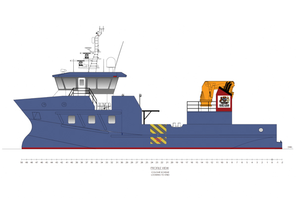 Side profile of the new ferry for Shetland Islands Council, built by Parkol Marine Engineering.